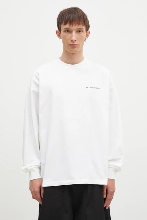 Бавовняний лонгслів MKI MIYUKI ZOKU Uniform Long Sleeve Tee колір білий однотонний UNIFORM.LONG.SLEEVE.TEE