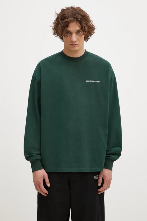 Bavlněné tričko s dlouhým rukávem MKI MIYUKI ZOKU Uniform Long Sleeve Tee zelená barva, UNIFORM.LONG.SLEEVE.TEE