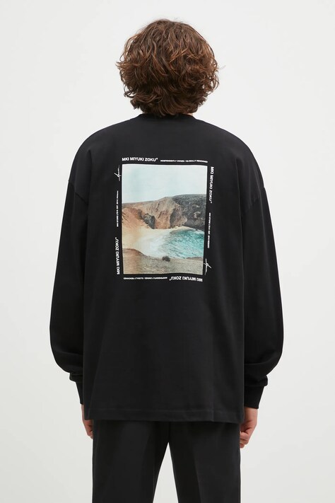 MKI MIYUKI ZOKU cotton longsleeve top Resort Long Sleeve Tee black color with a print RESORT.LONG.SLEEVE.TEE