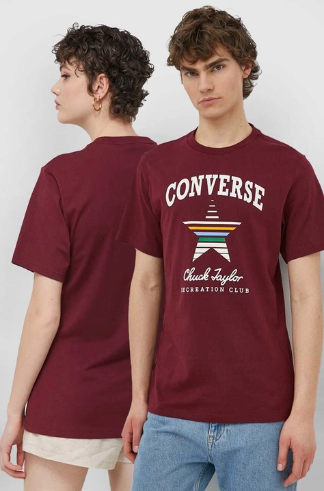 Converse t-shirt bawełniany kolor bordowy z nadrukiem