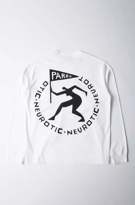 Bavlnené tričko s dlhým rukávom by Parra Neurotic Flag Long Sleeve biela farba, s potlačou, 51211