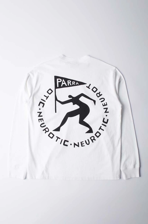 by Parra longsleeve din bumbac Neurotic Flag Long Sleeve culoarea alb, cu imprimeu, 51211