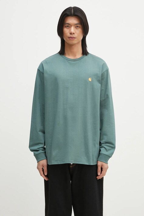 Bavlnené tričko s dlhým rukávom Carhartt WIP L/S Chase T-Shirt zelená farba, jednofarebné, I026392.2N0XX
