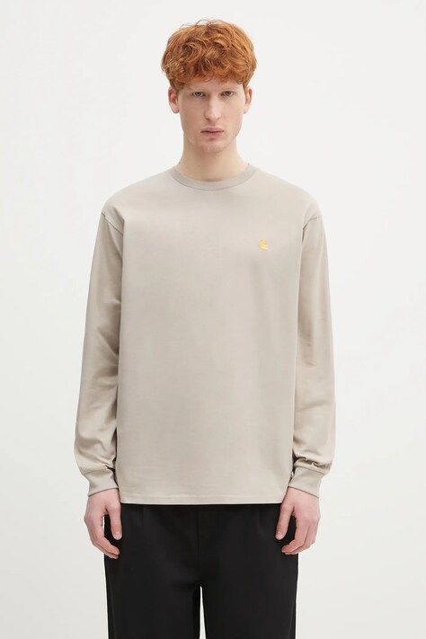 Хлопковый лонгслив L/S Chase T-Shirt цвет бежевый однотонная I026392.2Q6XX