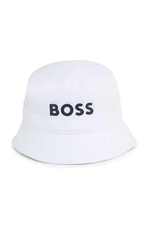 Otroški bombažni klobuk BOSS bela barva