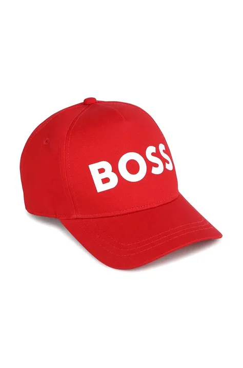 BOSS șapcă din bumbac pentru copii culoarea rosu, cu imprimeu