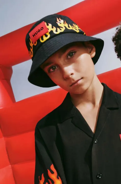 Παιδικό βαμβακερό καπέλο HUGO χρώμα: μαύρο