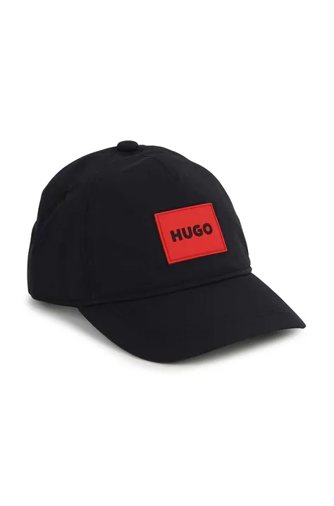 HUGO czapka z daszkiem dziecięca kolor czarny z aplikacją