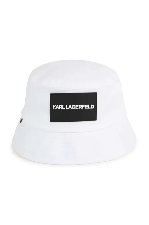 Otroški bombažni klobuk Karl Lagerfeld bela barva