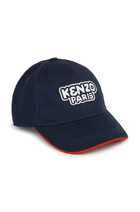 Kenzo Kids cappello con visiera in cotone bambini colore blu con applicazione