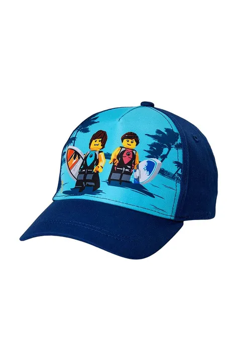 Детска памучна шапка с козирка Lego в тъмносиньо с принт