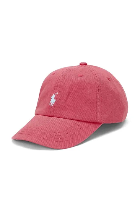 Детская хлопковая кепка Polo Ralph Lauren цвет красный однотонная