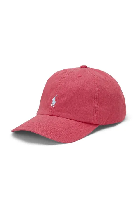 Детская хлопковая кепка Polo Ralph Lauren цвет красный однотонная
