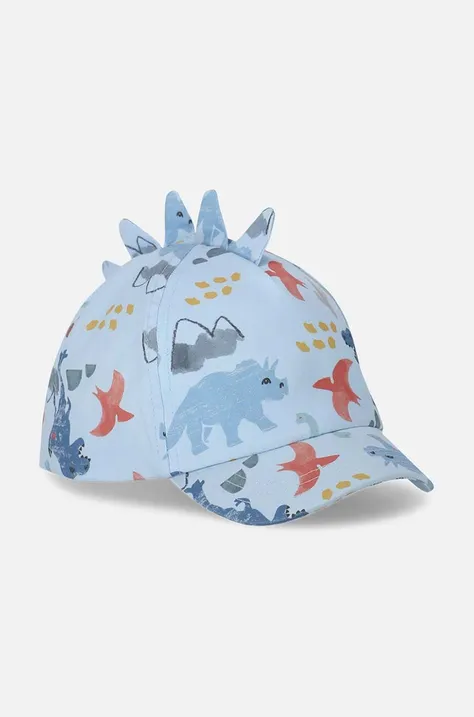 Детска памучна шапка с козирка Coccodrillo в синьо с десен