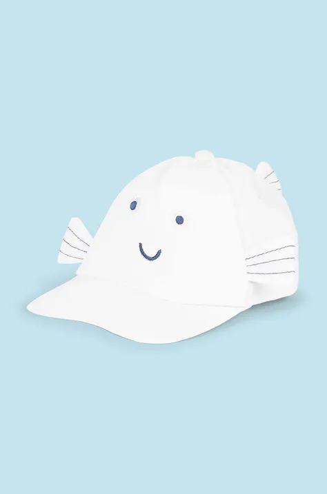 Mayoral Newborn czapka z daszkiem bawełniana dziecięca kolor biały z nadrukiem