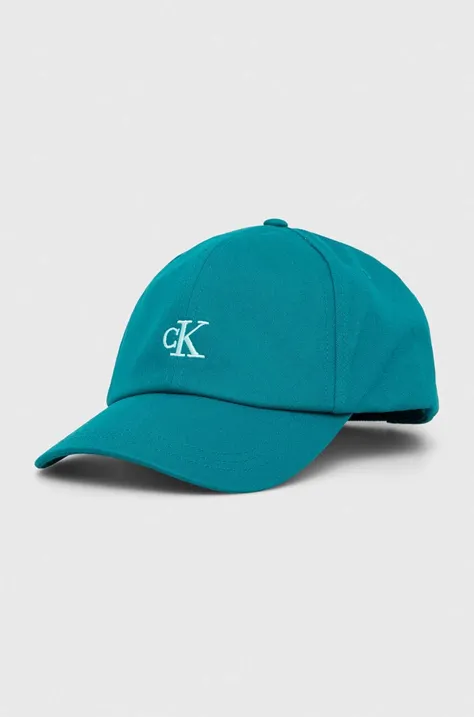 Παιδικό βαμβακερό καπέλο μπέιζμπολ Calvin Klein Jeans χρώμα: τιρκουάζ