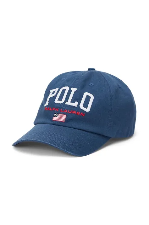 Детская хлопковая кепка Polo Ralph Lauren цвет синий с аппликацией 323940810001