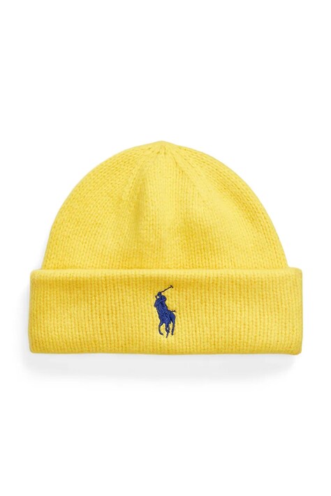 Polo Ralph Lauren căciulă de lână culoarea galben, de lana, din tricot gros 455931421