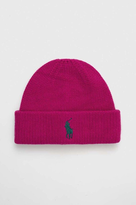 Вовняна шапка Polo Ralph Lauren колір рожевий з товстого трикотажу вовна