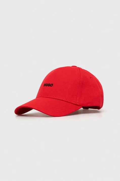HUGO czapka z daszkiem bawełniana kolor różowy z nadrukiem 50508845