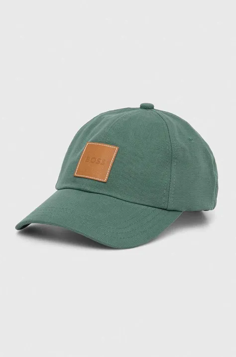 Bombažna bejzbolska kapa BOSS zelena barva