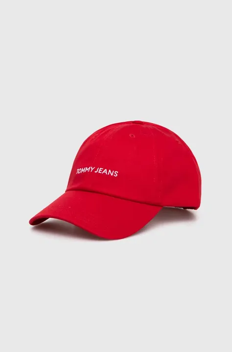 Bombažna bejzbolska kapa Tommy Jeans rdeča barva