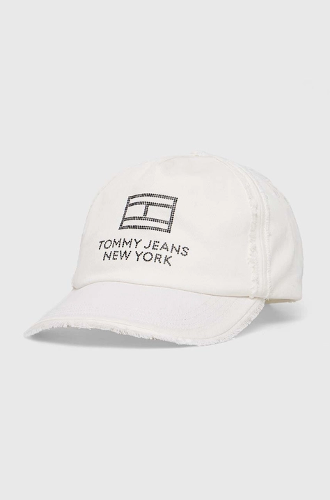 Bombažna bejzbolska kapa Tommy Jeans bela barva