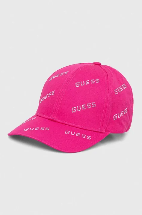 Хлопковая кепка Guess цвет фиолетовый с аппликацией