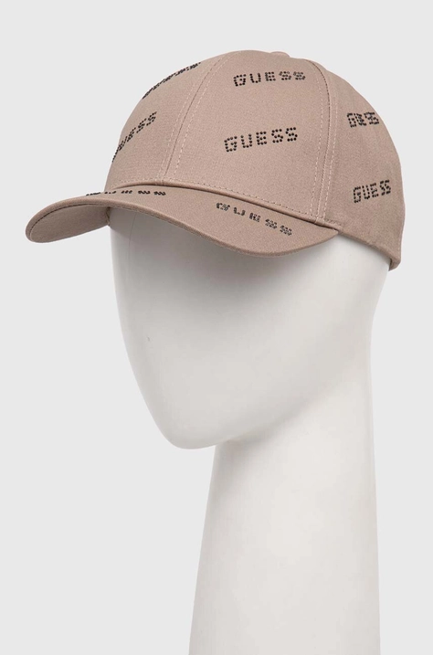 Bavlněná baseballová čepice Guess hnědá barva, s aplikací, V4RZ03 WFKN0