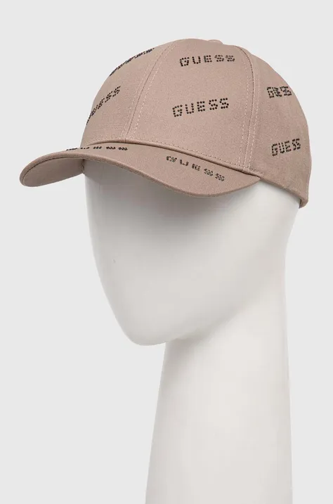 Pamučna kapa sa šiltom Guess boja: smeđa, s aplikacijom