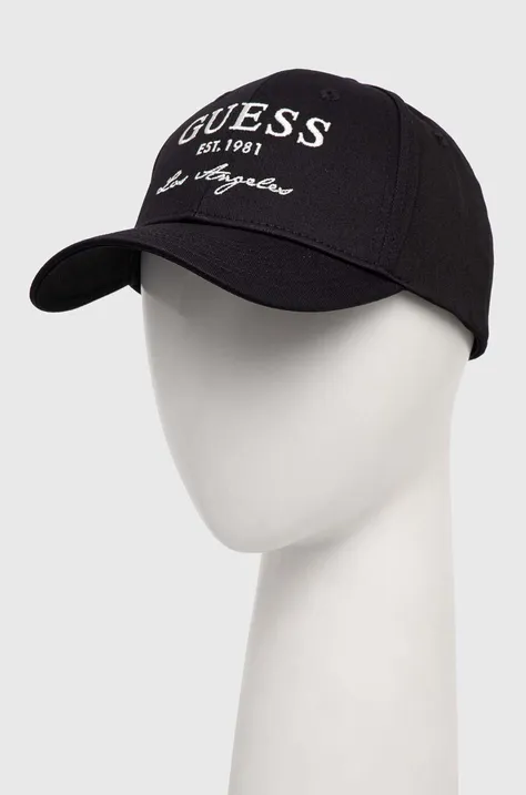 Βαμβακερό καπέλο του μπέιζμπολ Guess χρώμα: μαύρο