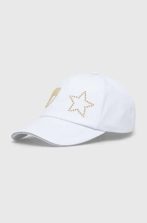 Памучна шапка с козирка Chiara Ferragni EYE STAR в бяло с апликация 76SBZK13