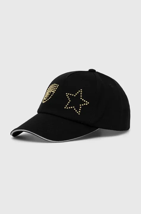 Bavlněná baseballová čepice Chiara Ferragni EYE STAR černá barva, s aplikací, 76SBZK13