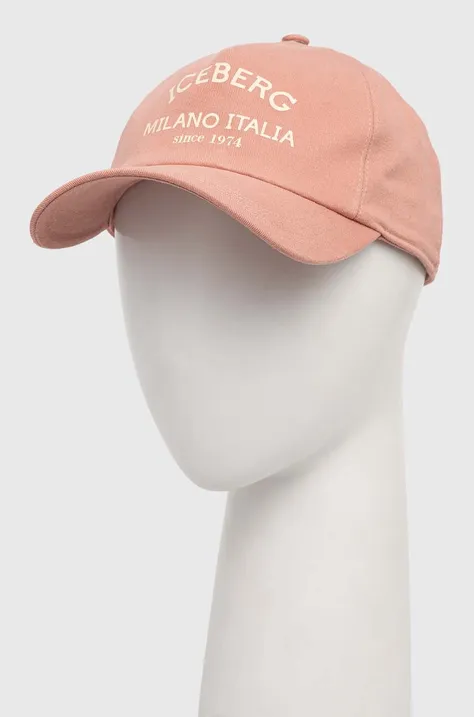 Хлопковая кепка Iceberg цвет розовый с принтом
