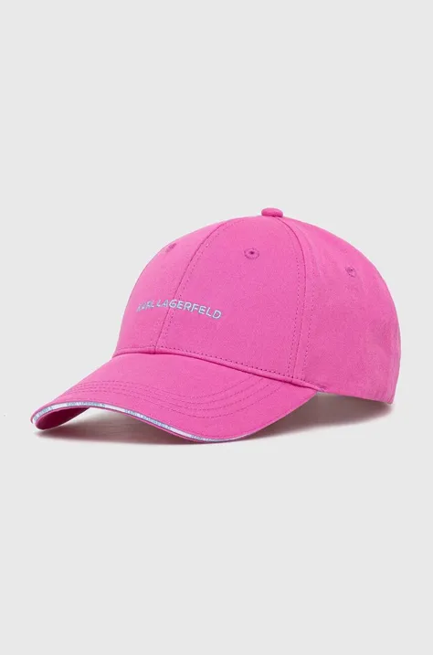 Хлопковая кепка Karl Lagerfeld цвет розовый с аппликацией