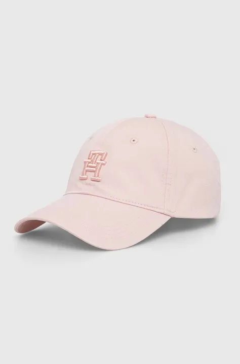 Bombažna bejzbolska kapa Tommy Hilfiger roza barva, AW0AW16170