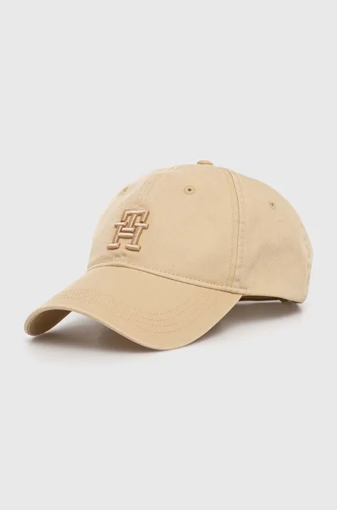 Βαμβακερό καπέλο του μπέιζμπολ Tommy Hilfiger χρώμα: μπεζ, AW0AW16170