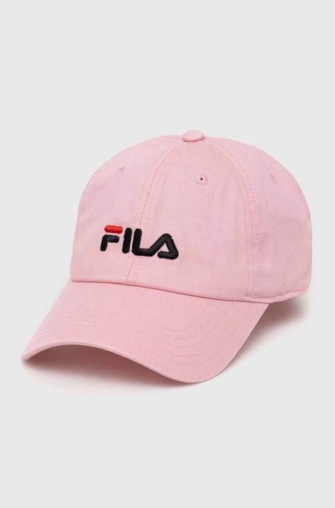 Хлопковая кепка Fila цвет розовый с аппликацией