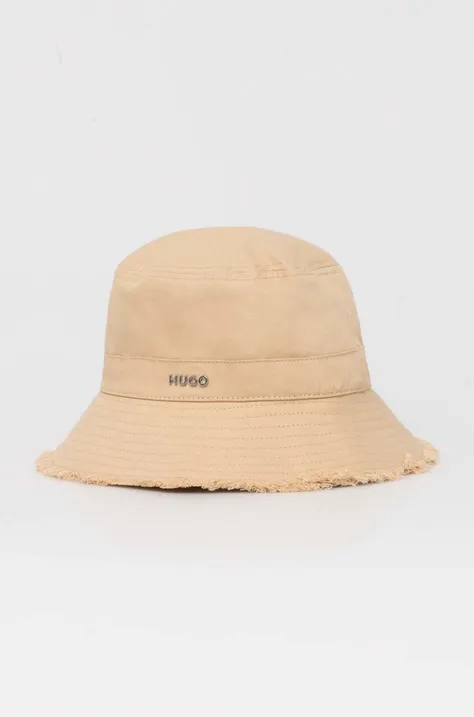 Бавовняний капелюх HUGO колір бежевий з бавовни