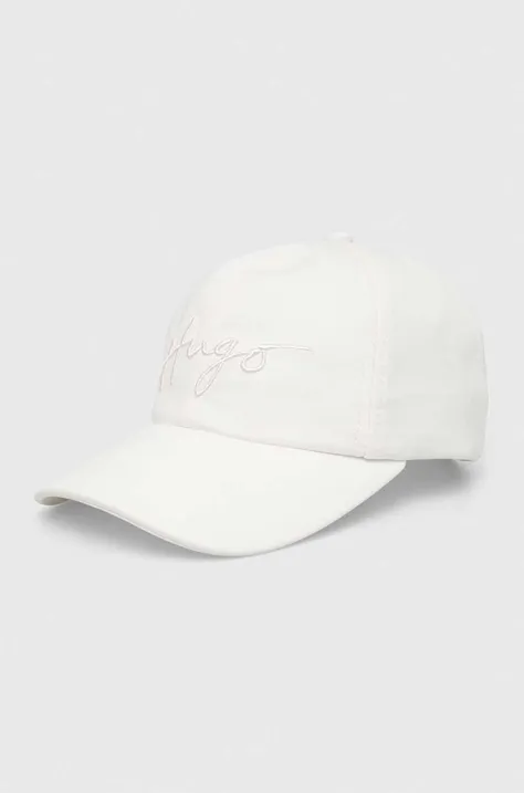 HUGO czapka z daszkiem kolor biały z aplikacją