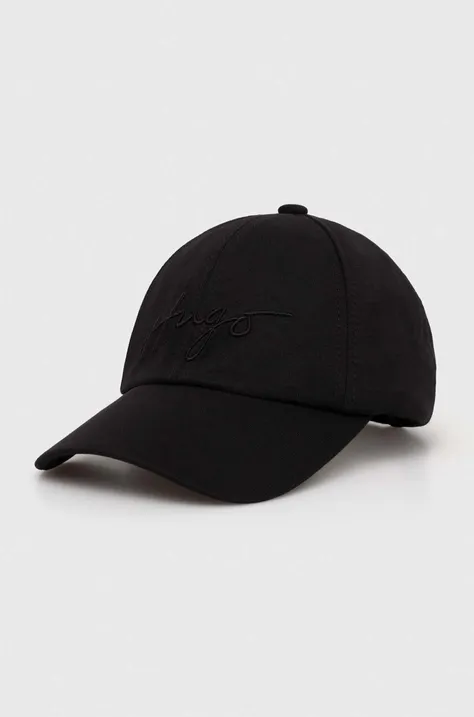 HUGO czapka z daszkiem kolor czarny z aplikacją