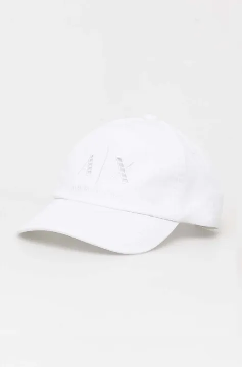 Armani Exchange șapcă de baseball din bumbac culoarea alb, neted