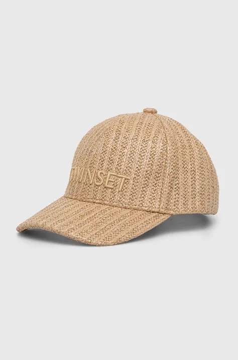 Βαμβακερό καπέλο του μπέιζμπολ Twinset χρώμα: μπεζ