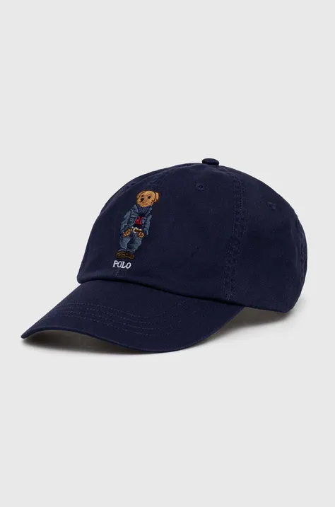 Хлопковая кепка Polo Ralph Lauren цвет синий с аппликацией 211949925