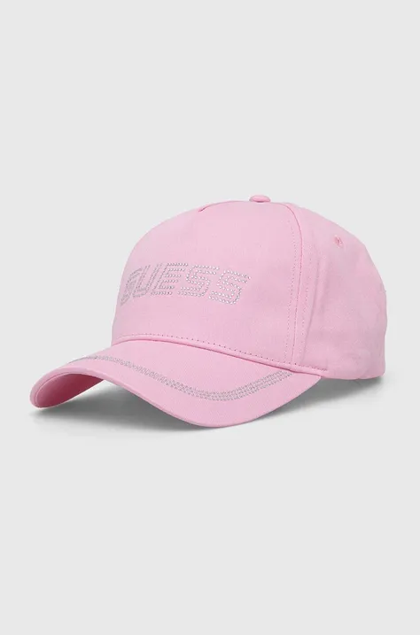Guess șapcă de baseball din bumbac culoarea roz, cu imprimeu