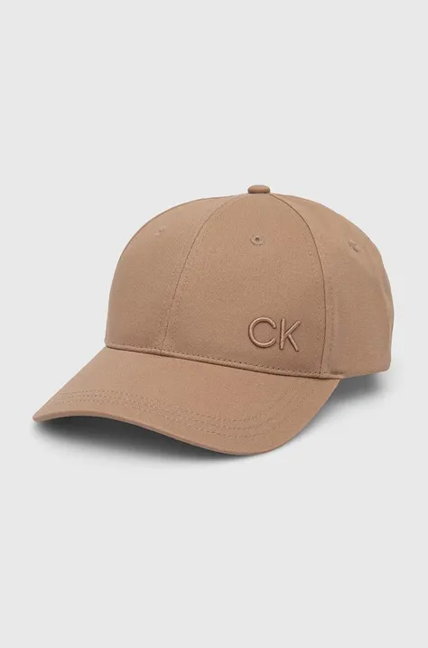 Calvin Klein czapka z daszkiem bawełniana kolor brązowy z aplikacją K60K612000