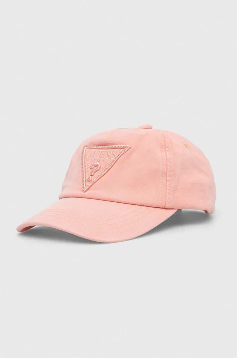 Хлопковая кепка Guess цвет розовый с аппликацией