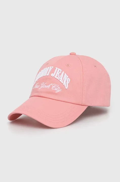 Βαμβακερό καπέλο του μπέιζμπολ Tommy Jeans χρώμα: ροζ, AW0AW15959