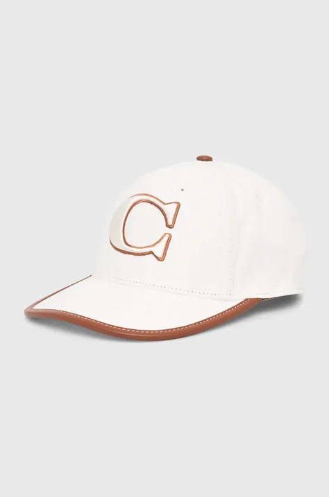 Памучна шапка с козирка Coach в бяло с апликация