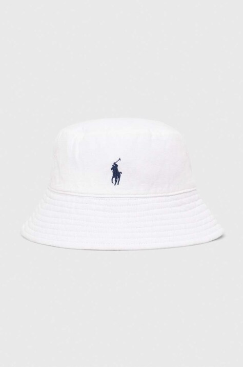 Plátěný klobouk Polo Ralph Lauren bílá barva, 455938465